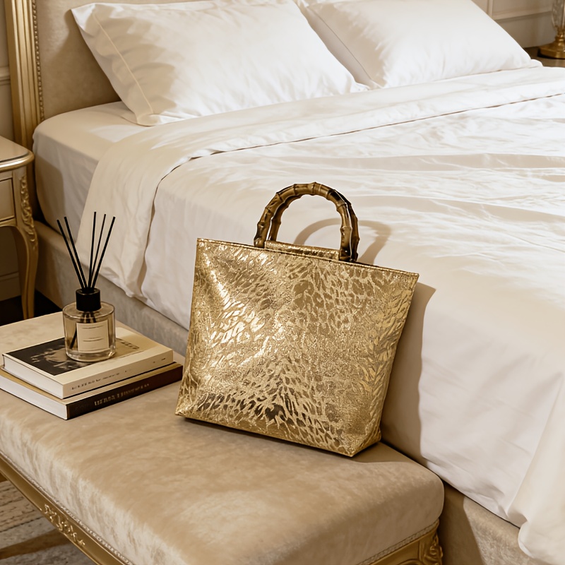 Luxury Bag Collection - Bolsa tote feminina em jacquard dourado